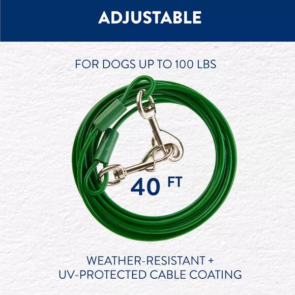Top Paw 40' Dog Tie Out Green Large Adjustable For Dogs Up to 100lbs Outdoor NWT - Picture 2 of 4